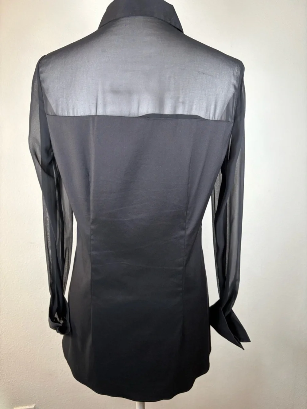 alice + olivia black sheer yoke button front blouse top - Picture 5 of 5